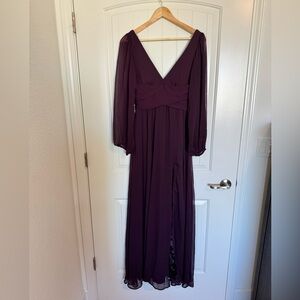 Lulu's Purple Long Sleeve V-Neck Maxi High Slit Size Small NWT